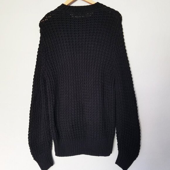 AllSaints Men's M Illund Waffle Stitch Crew Neck Sweater Organic Cotton Black - Picture 7 of 16